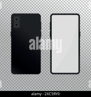 Smartphone mockup on transparent background. Front and back view. Vector illustration Stock Vector