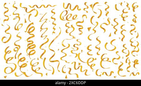 Realistic golden confetti ribbons set design Stock Vector