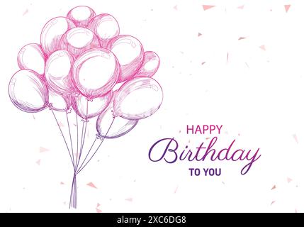 Hand drawn birthday with balloons sketch background Stock Vector