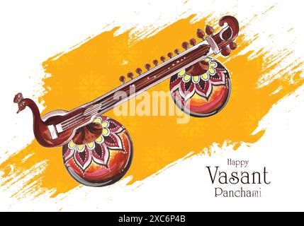 Happy vasant panchami traditional indian festival card design Stock Vector