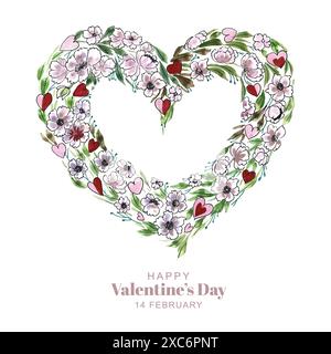 Beautiful decorative floral heart shape valentines day card design Stock Vector