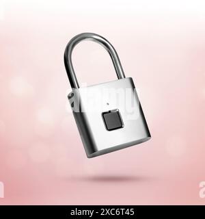 Modern fingerprint padlock in air on pink gradient background Stock Photo