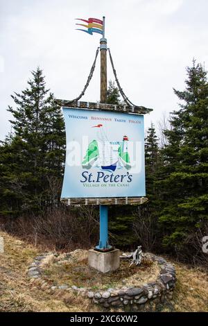 Welcome to St. Peter’s sign on NS 4 in Nova Scotia, Canada Stock Photo