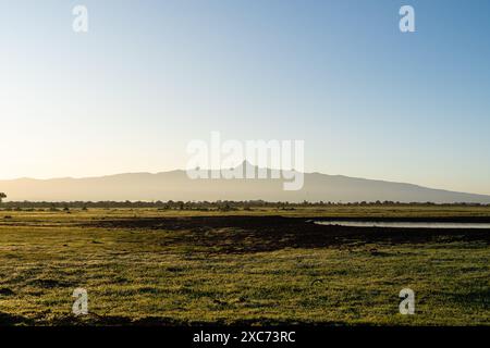 Mount Kenya And Ol Pejeta Conservancy At Sunrise Stock Photo