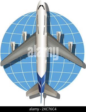Airplane over a globe, symbolizing international travel Stock Vector