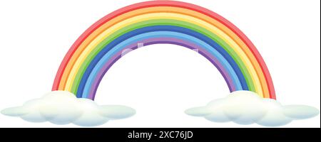 Bright rainbow arching over white clouds Stock Vector