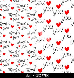 Thank you Love you Hand lettering Seamless Pattern. Greeting Background or wallpaper design concept. Set of 2 Isolate. EPS. Vector for wallpaper, wrapping or web EPS Isolate Stock Vector