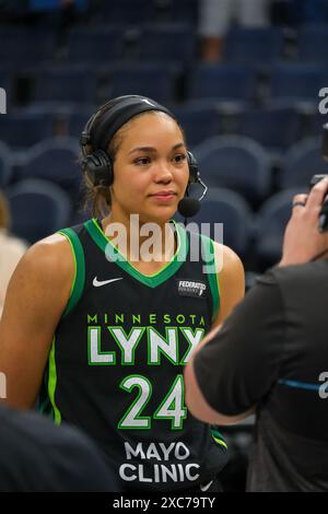 Minneapolis, Minnesota, USA. 14th June, 2024. Minnesota Lynx forward NAPHEESA COLLIER (24) interviews after a WNBA game between the Minnesota Lynx and the Los Angeles Sparks at Target Center on Jun 14th, 2024. The Lynx won 81-76. (Credit Image: © Steven Garcia/ZUMA Press Wire) EDITORIAL USAGE ONLY! Not for Commercial USAGE! Stock Photo