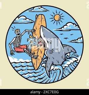 Shark attack skull on beach illustration Stock Vector Image & Art - Alamy