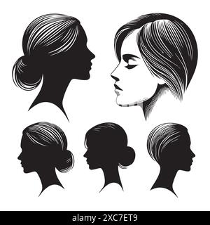 Silhouette set of woman head. Vector isolated illustration Stock Vector