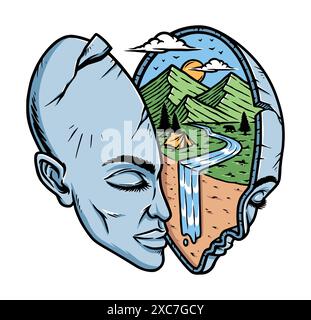 beautiful mountain scenery in my mind illustration Stock Vector