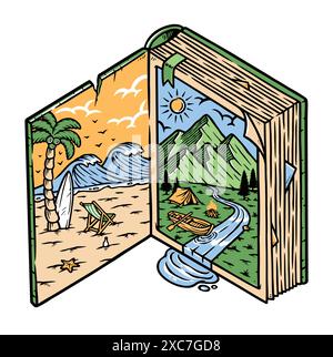 adventure stories in old book illustration Stock Vector