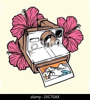 Retro old camera vector illustration hand drawn Stock Vector