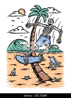 Skull chilling on the beach illustration Stock Vector Image & Art - Alamy