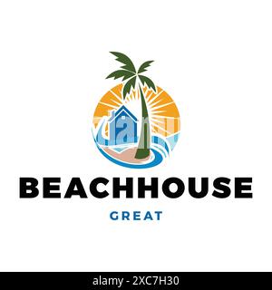 Beach House Icon Logo Design Template Stock Vector