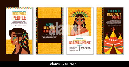 Indigenous People Day Social Media Background Flat Cartoon Hand Drawn ...