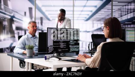 Software Engineer Developer Using Desktop Computer. Coding On PC Stock Photo