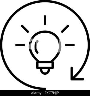 Light bulb and refresh arrow. Adaptive creativity and dynamic thinking for problem solving. Pixel perfect, editable stroke. Vector icon Stock Vector