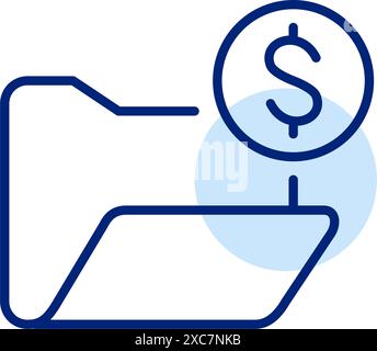 File folder and dollar. Financial data, bank statement and transaction history. Pixel perfect, editable stroke vector icon Stock Vector