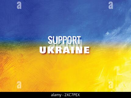 Support ukraine text flag theme with texture background Stock Vector