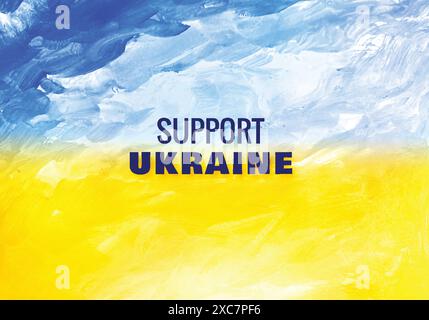 Support ukraine text flag theme with texture background Stock Vector