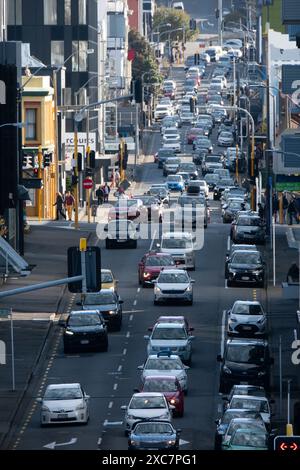 Traffic and pedestrians on Vivian Street, Wellington, New Zealand Stock Photo