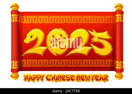 Red scroll Happy Chinese New Year 2025 of the Snake Stock Vector