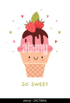 Cute cartoon ice cream character - vector illustration in flat style. Stock Vector