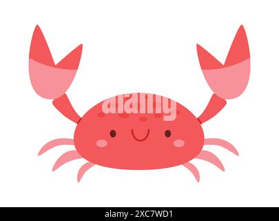 Cute red crab with  claws. Sea creature with pincers isolated on white background. Childish colored flat cartoon vector illustration Stock Vector
