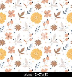 Floral pattern in autumn colors on a white background. Stock Vector