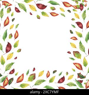 Autumn leaf border. leaves frame. fall .rectangular seamless border. Horizontal with colorful leaves. watercolor hand drawn illustration. harvest or t Stock Photo