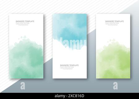 Abstract colorful watercolor paint cloud texture banner set Stock Vector