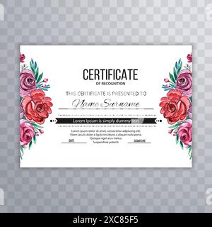 Beautiful flower certificate template for achievements diploma design Stock Vector