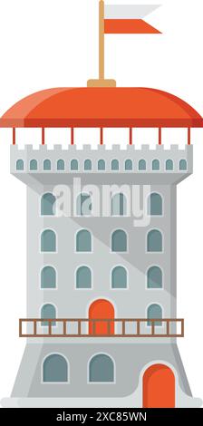 Castle tower icon in flat style. Medieval citadel vector illustration on isolated background. Stronghold building sign business concept. Stock Vector