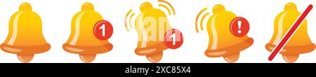 Notification bells icons set in flat style. Incoming inbox message vector illustration on isolated background. Ringing bell sign business concept. Stock Vector
