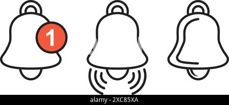 Notification bells icons set in flat style. Incoming inbox message vector illustration on isolated background. Ringing bell sign business concept. Stock Vector