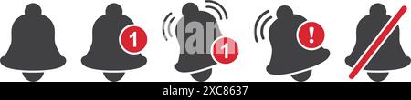 Notification bells icons set in flat style. Incoming inbox message vector illustration on isolated background. Ringing bell sign business concept. Stock Vector
