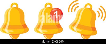 Notification bells icons set in flat style. Incoming inbox message vector illustration on isolated background. Ringing bell sign business concept. Stock Vector
