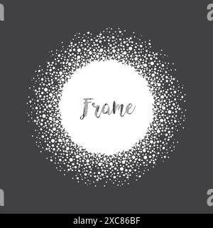 Round snowy frame, New Year and Christmas winter frame decor with spots and blots decor, circle shape snowflakes border, vector Stock Vector