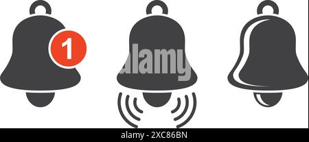 Notification bells icons set in flat style. Incoming inbox message vector illustration on isolated background. Ringing bell sign business concept. Stock Vector