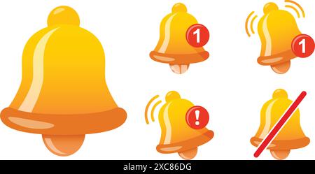 Notification bells icons set in flat style. Incoming inbox message vector illustration on isolated background. Ringing bell sign business concept. Stock Vector