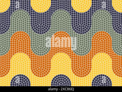 Sidewalk paving tile seamless pattern with waves tessellation, portuguese mosaic pavement, vector Stock Vector