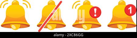 Notification bells icons set in flat style. Incoming inbox message vector illustration on isolated background. Ringing bell sign business concept. Stock Vector