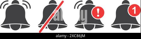 Notification bells icons set in flat style. Incoming inbox message vector illustration on isolated background. Ringing bell sign business concept. Stock Vector