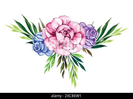 Modern colorful flowers and leaves card on white background Stock Vector
