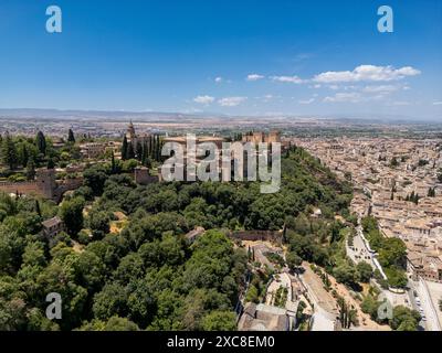 Aerial view of the beautiful Alhambra in Granada, Andalusia, Spain. Stock Photo