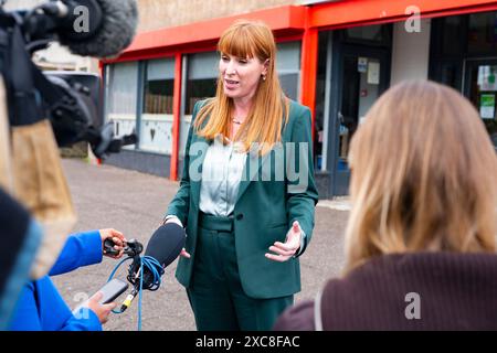 Broxburn, Scotland, UK. 15th June 2024. Scottish Labour Leader Anas Sarwar  joined by Deputy Leader of  the Labour Party Angela Rayner on a visit to Broxburn Family & Community Development Centre where they met with local residents and party activists. Iain Masterton/Alamy Live News Stock Photo