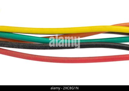 Multi-colored Electrical Wires On White Background Stock Photo