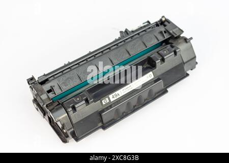 Detailed View of Black HP Laser Printer Cartridge Stock Photo