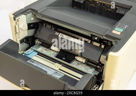 HP Laser Printer with Installed 49A Toner Cartridge Stock Photo